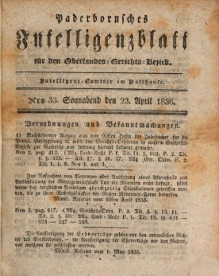 Paderbornsches Intelligenzblatt Samstag 23. April 1836