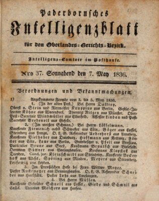 Paderbornsches Intelligenzblatt Samstag 7. Mai 1836