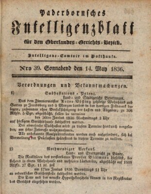 Paderbornsches Intelligenzblatt Samstag 14. Mai 1836