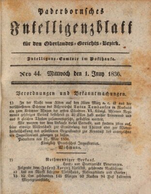 Paderbornsches Intelligenzblatt Mittwoch 1. Juni 1836