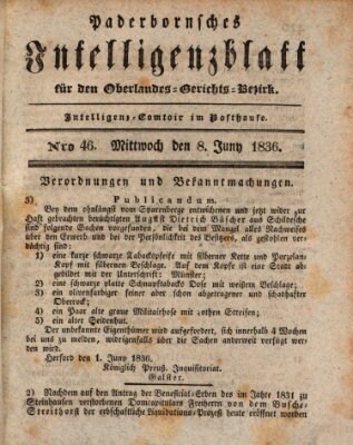 Paderbornsches Intelligenzblatt Mittwoch 8. Juni 1836