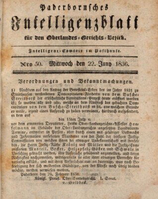 Paderbornsches Intelligenzblatt Mittwoch 22. Juni 1836