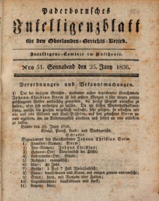 Paderbornsches Intelligenzblatt Samstag 25. Juni 1836