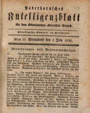 Paderbornsches Intelligenzblatt Samstag 2. Juli 1836