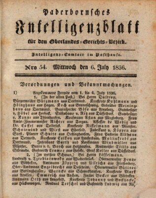 Paderbornsches Intelligenzblatt Mittwoch 6. Juli 1836