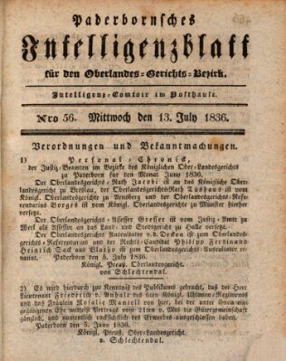 Paderbornsches Intelligenzblatt Mittwoch 13. Juli 1836