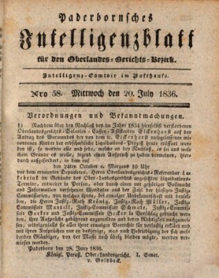 Paderbornsches Intelligenzblatt Mittwoch 20. Juli 1836