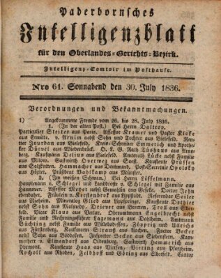 Paderbornsches Intelligenzblatt Samstag 30. Juli 1836