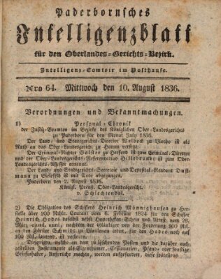 Paderbornsches Intelligenzblatt Mittwoch 10. August 1836