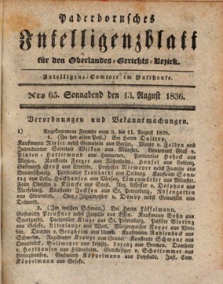 Paderbornsches Intelligenzblatt Samstag 13. August 1836