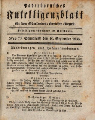 Paderbornsches Intelligenzblatt Samstag 10. September 1836