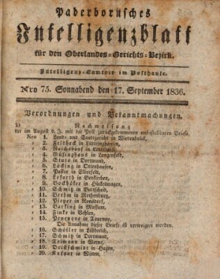 Paderbornsches Intelligenzblatt Samstag 17. September 1836