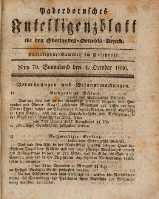 Paderbornsches Intelligenzblatt Samstag 1. Oktober 1836