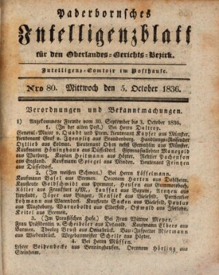 Paderbornsches Intelligenzblatt Mittwoch 5. Oktober 1836