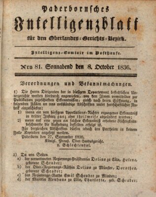 Paderbornsches Intelligenzblatt Samstag 8. Oktober 1836