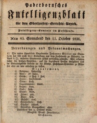 Paderbornsches Intelligenzblatt Samstag 15. Oktober 1836