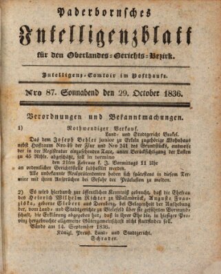 Paderbornsches Intelligenzblatt Samstag 29. Oktober 1836