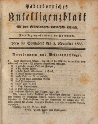 Paderbornsches Intelligenzblatt Samstag 5. November 1836