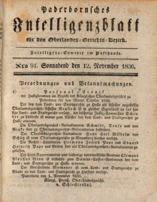 Paderbornsches Intelligenzblatt Samstag 12. November 1836