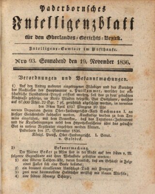 Paderbornsches Intelligenzblatt Samstag 19. November 1836