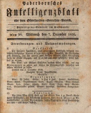 Paderbornsches Intelligenzblatt Mittwoch 7. Dezember 1836