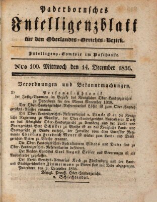 Paderbornsches Intelligenzblatt Mittwoch 14. Dezember 1836