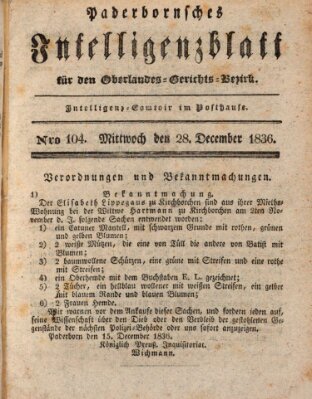 Paderbornsches Intelligenzblatt Mittwoch 28. Dezember 1836