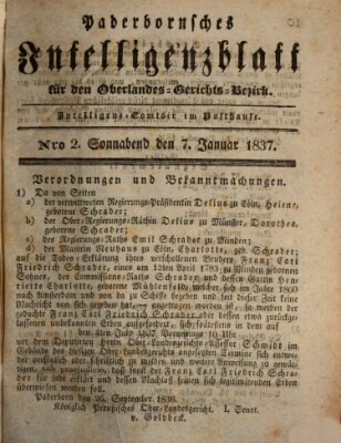 Paderbornsches Intelligenzblatt Samstag 7. Januar 1837