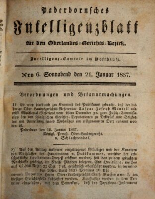 Paderbornsches Intelligenzblatt Samstag 21. Januar 1837