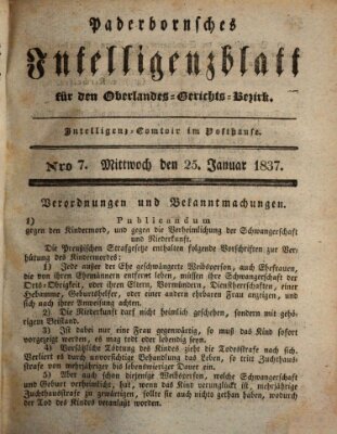 Paderbornsches Intelligenzblatt Mittwoch 25. Januar 1837