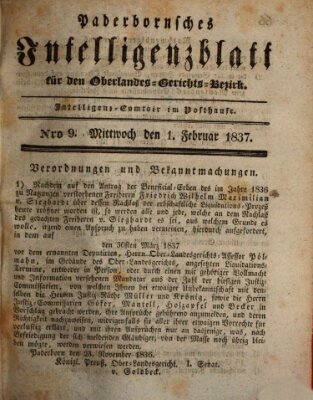 Paderbornsches Intelligenzblatt Mittwoch 1. Februar 1837