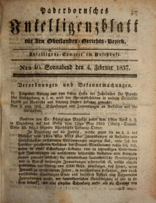 Paderbornsches Intelligenzblatt Samstag 4. Februar 1837