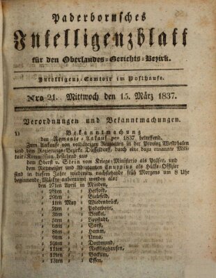 Paderbornsches Intelligenzblatt Mittwoch 15. März 1837