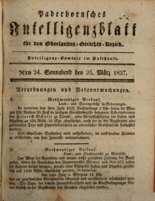 Paderbornsches Intelligenzblatt Samstag 25. März 1837