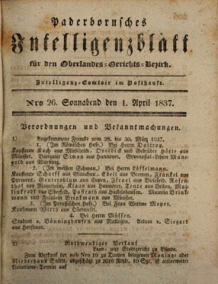 Paderbornsches Intelligenzblatt Samstag 1. April 1837