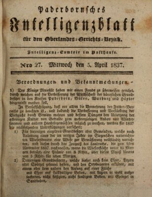 Paderbornsches Intelligenzblatt Mittwoch 5. April 1837