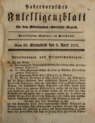 Paderbornsches Intelligenzblatt Samstag 8. April 1837