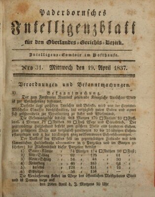 Paderbornsches Intelligenzblatt Mittwoch 19. April 1837