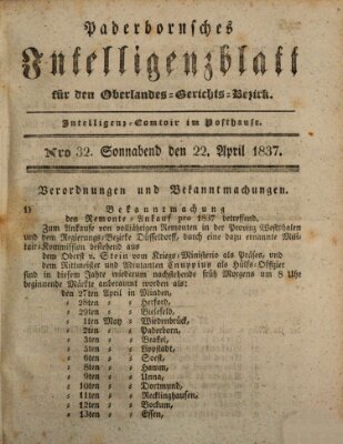 Paderbornsches Intelligenzblatt Samstag 22. April 1837