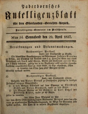 Paderbornsches Intelligenzblatt Samstag 29. April 1837