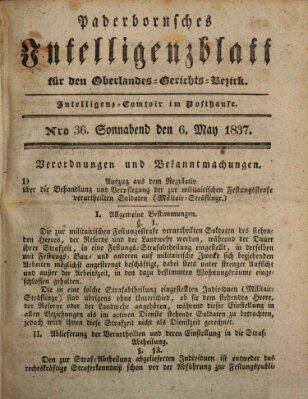 Paderbornsches Intelligenzblatt Samstag 6. Mai 1837