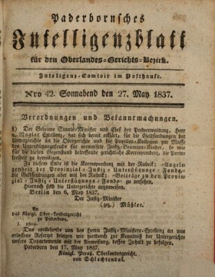 Paderbornsches Intelligenzblatt Samstag 27. Mai 1837