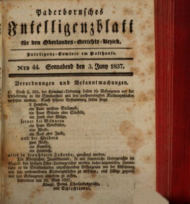 Paderbornsches Intelligenzblatt Samstag 3. Juni 1837