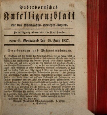 Paderbornsches Intelligenzblatt Samstag 10. Juni 1837