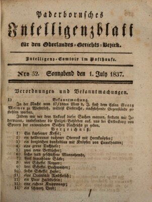 Paderbornsches Intelligenzblatt Samstag 1. Juli 1837