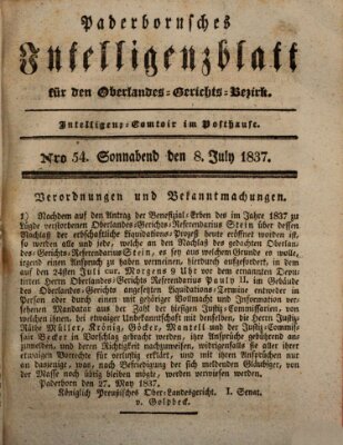 Paderbornsches Intelligenzblatt Samstag 8. Juli 1837