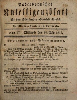 Paderbornsches Intelligenzblatt Mittwoch 19. Juli 1837