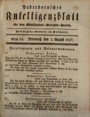 Paderbornsches Intelligenzblatt Mittwoch 2. August 1837