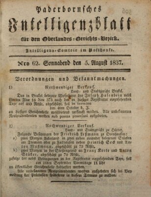 Paderbornsches Intelligenzblatt Samstag 5. August 1837