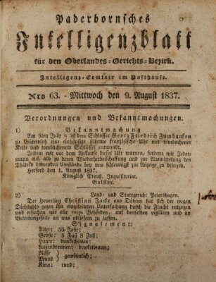 Paderbornsches Intelligenzblatt Mittwoch 9. August 1837